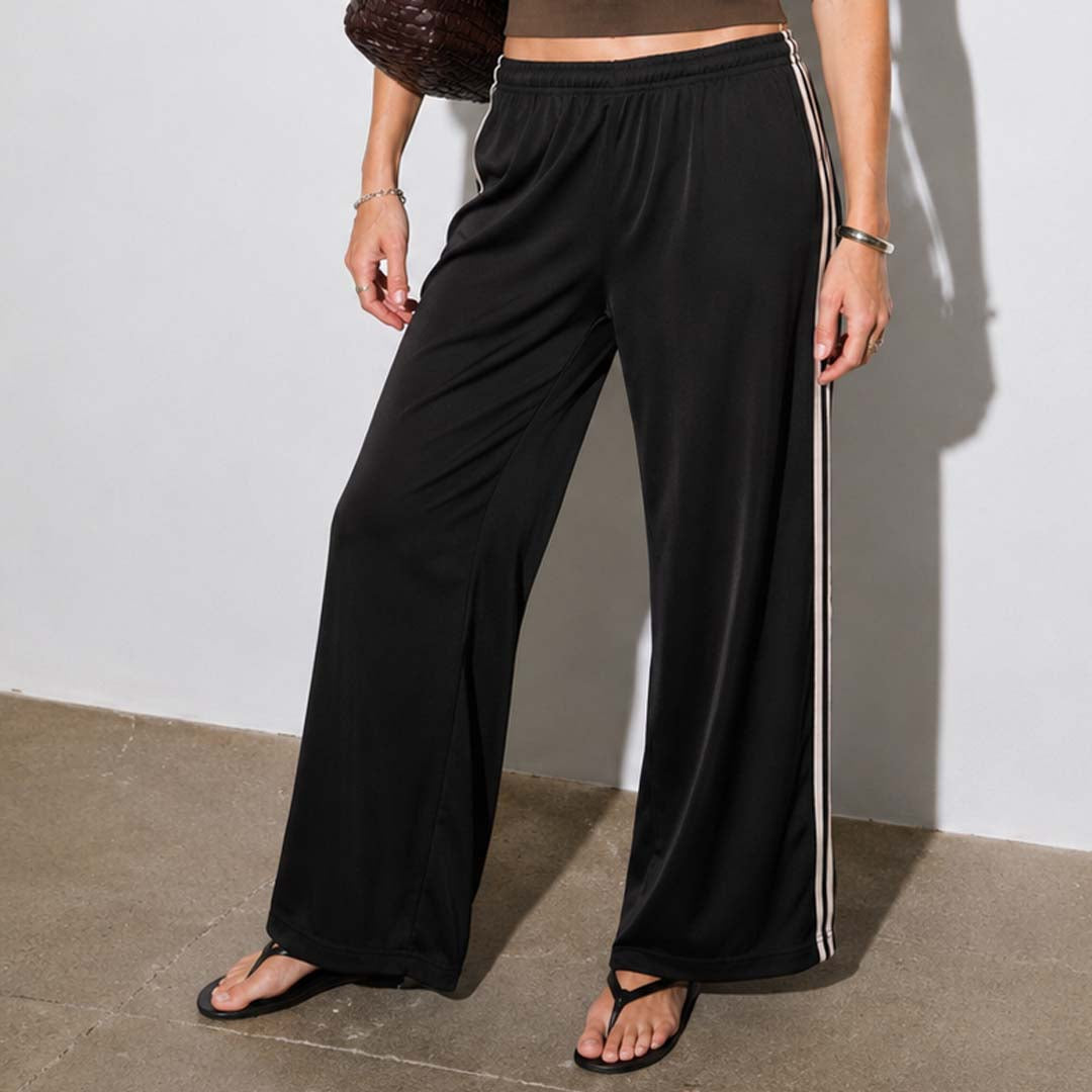 Fiona Satin Track Pants | Black