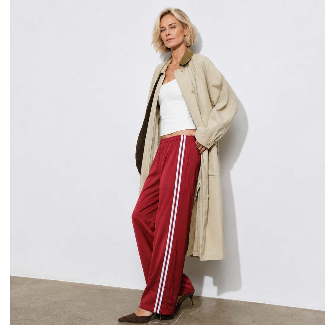Fiona Satin Track Pants | Burgundy