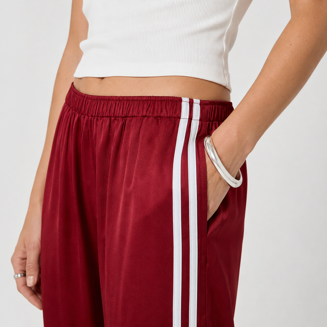 Fiona Satin Track Pants | Burgundy