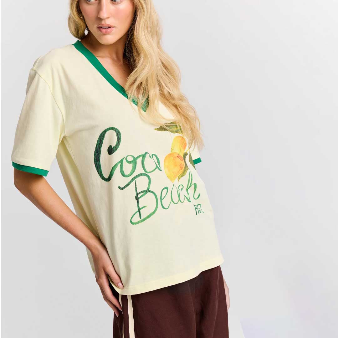 Coco Beach Hotel V-Neck Tee | Lemon