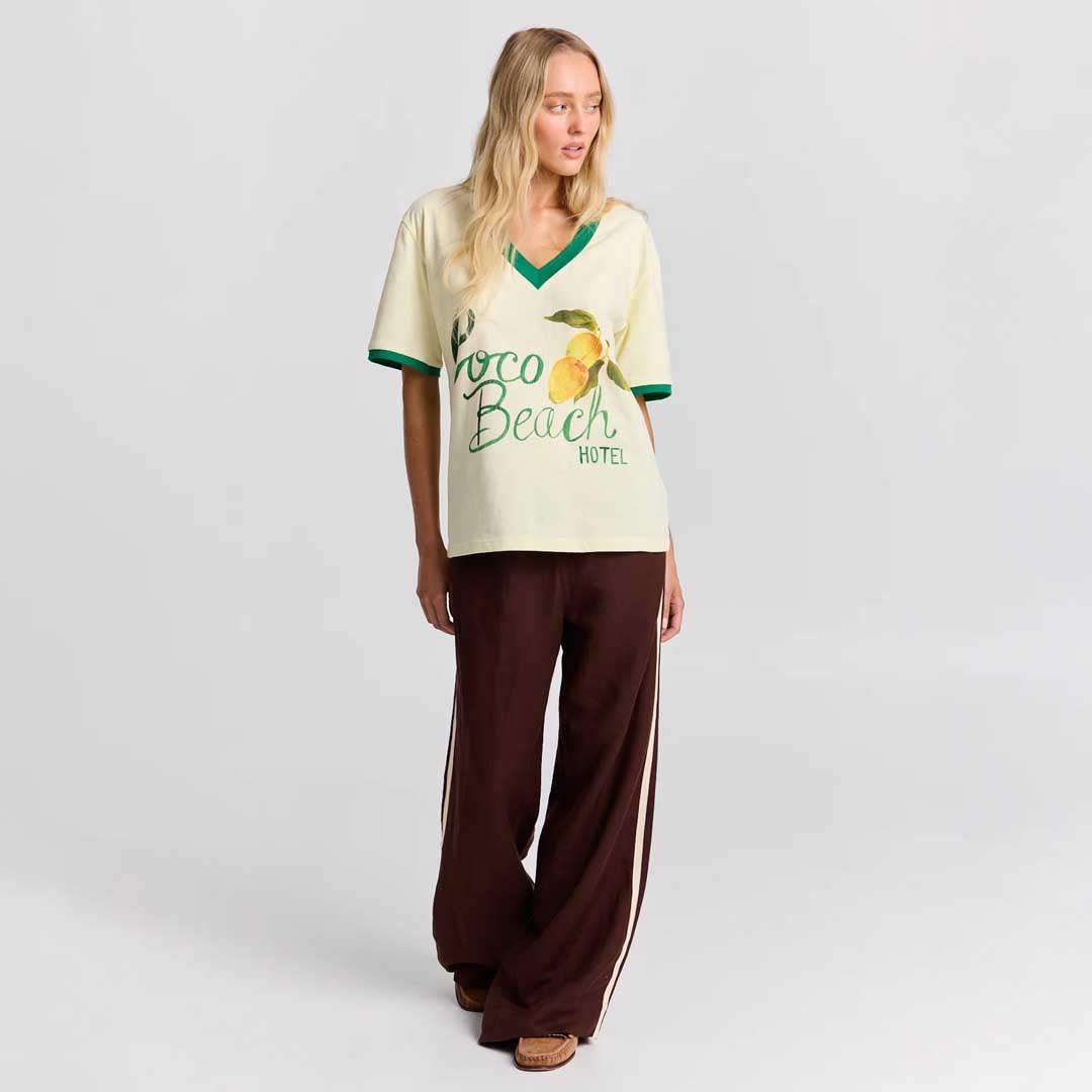 Coco Beach Hotel V-Neck Tee | Lemon