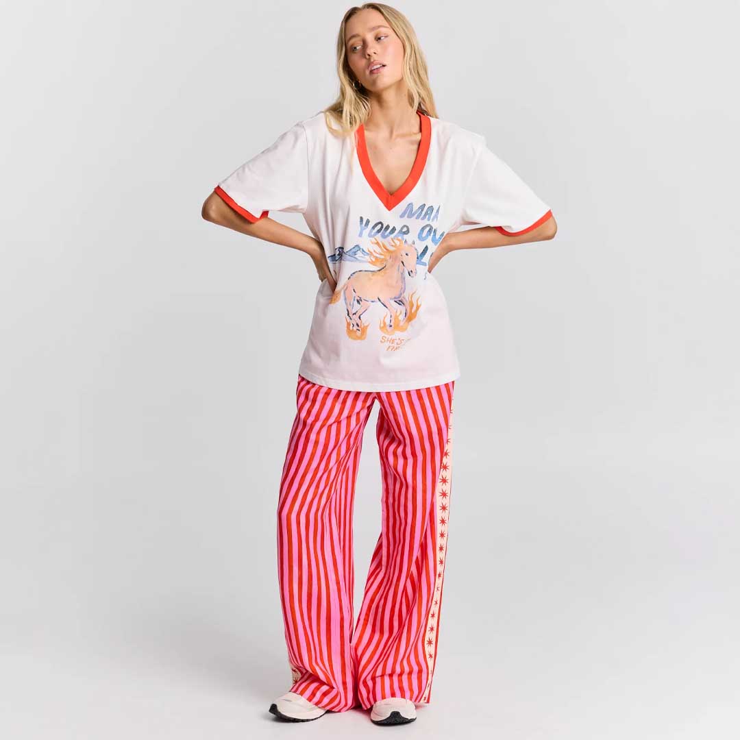 She’s on fire V-Neck Tee | White Orange