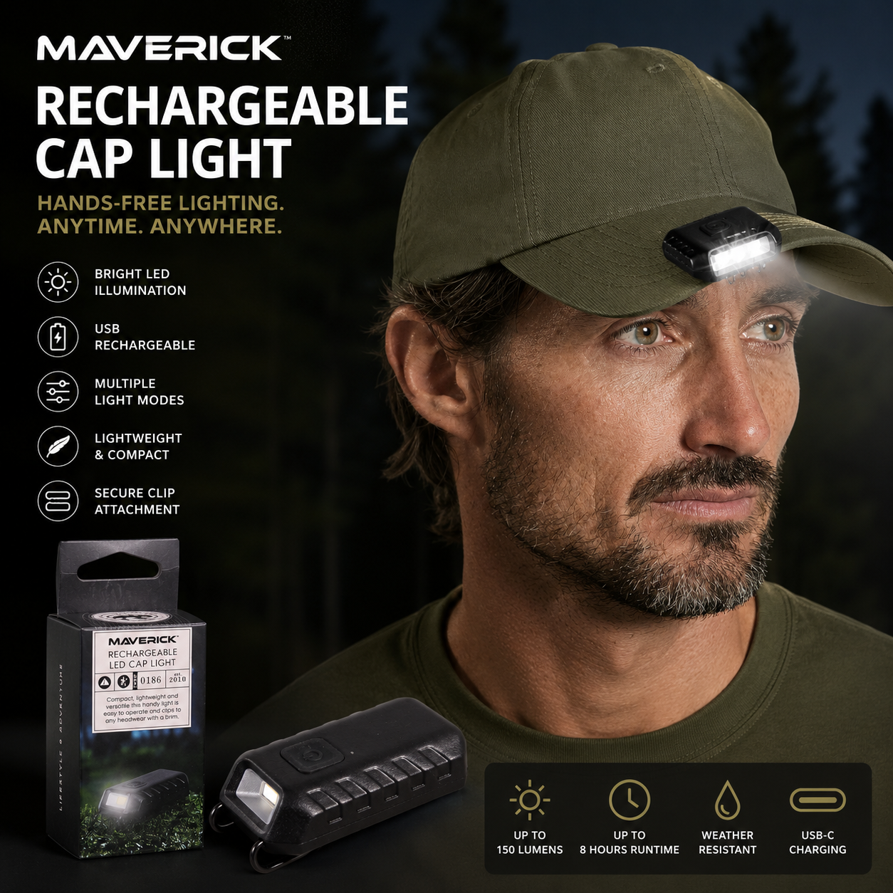 Rechargeable Cap Light | Black
