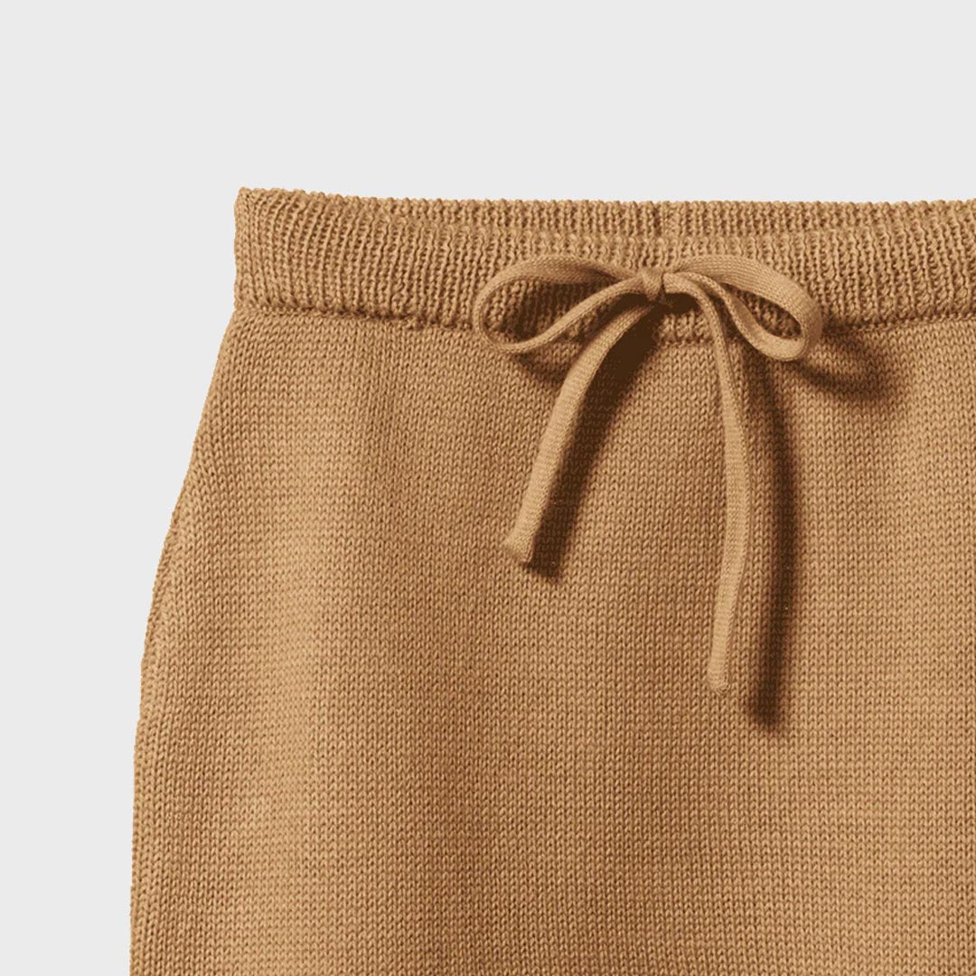 Merino Knit Footed Rompers | Caramel
