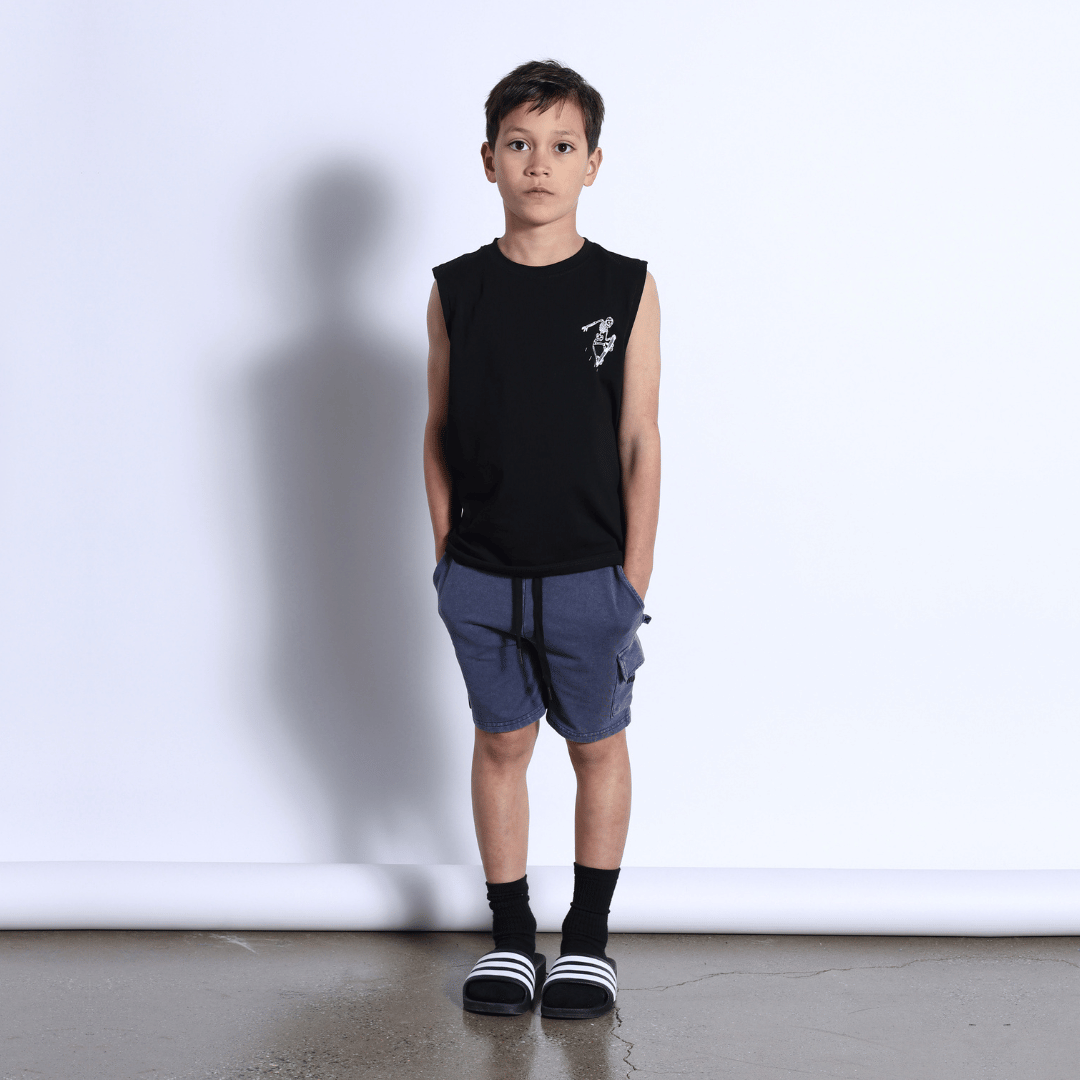 BLASTED DELUXE CARGO SHORT | BRIGHT BLUE WASH