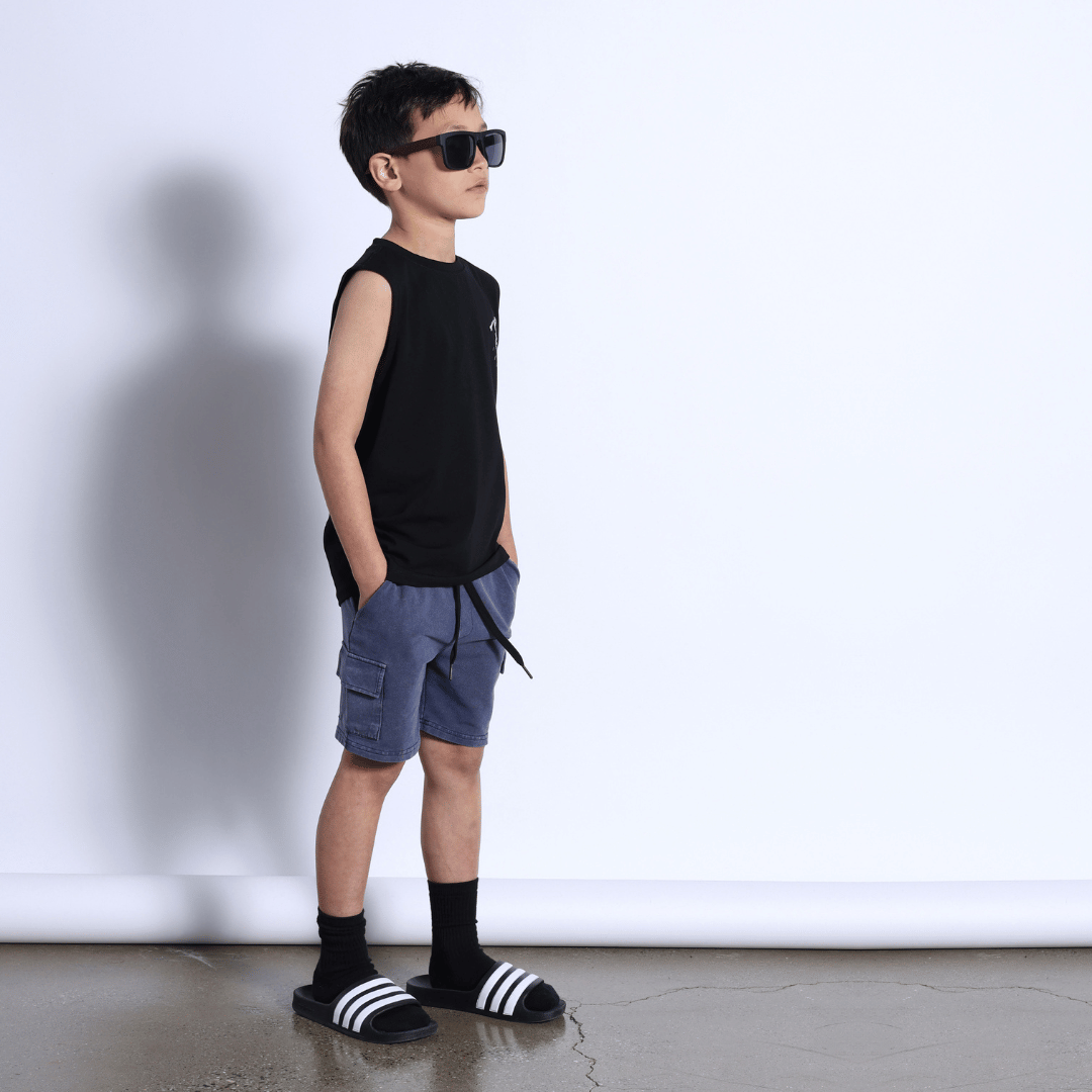 BLASTED DELUXE CARGO SHORT | BRIGHT BLUE WASH