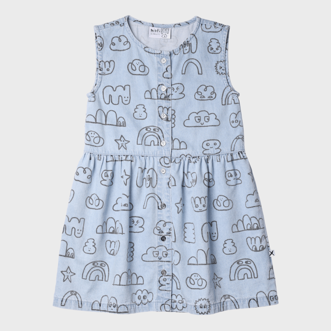 DRAWINGS DENIM DRESS - WASHED BLUE