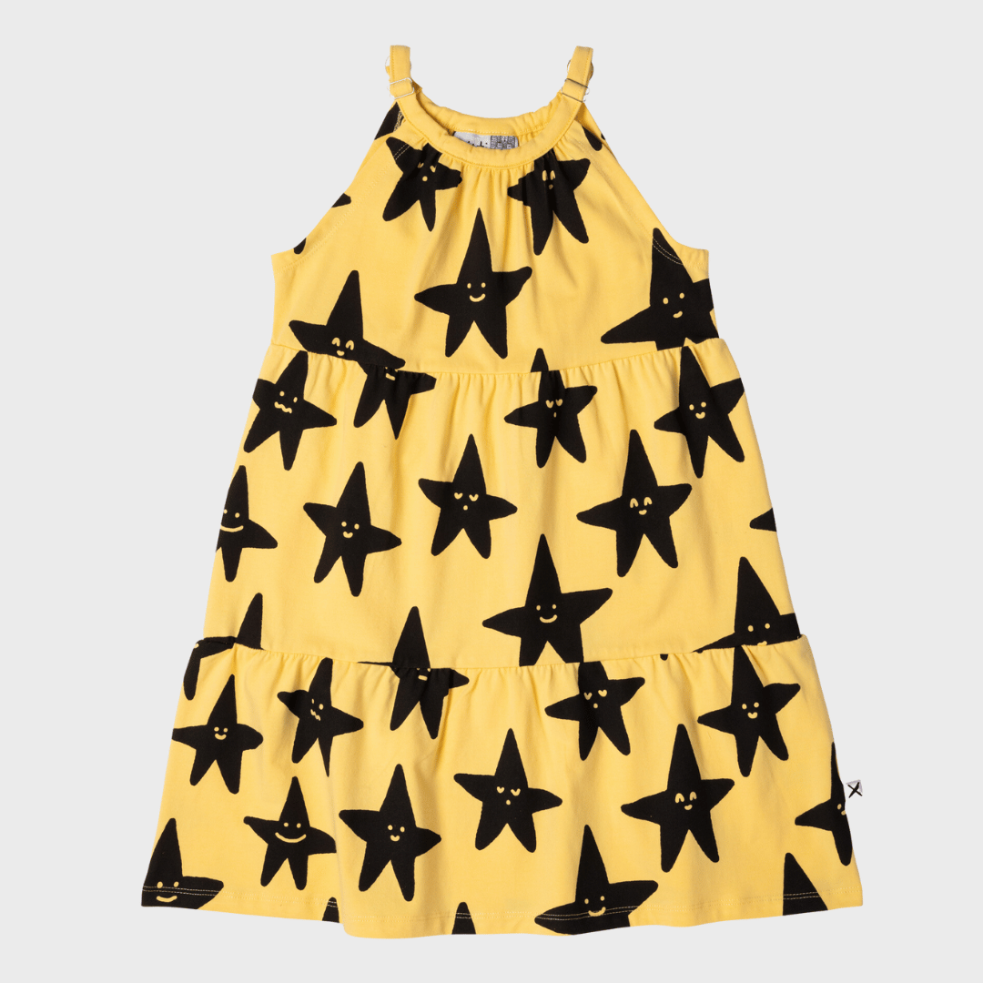 HAPPY STARS DRESS - DULL YELLOW