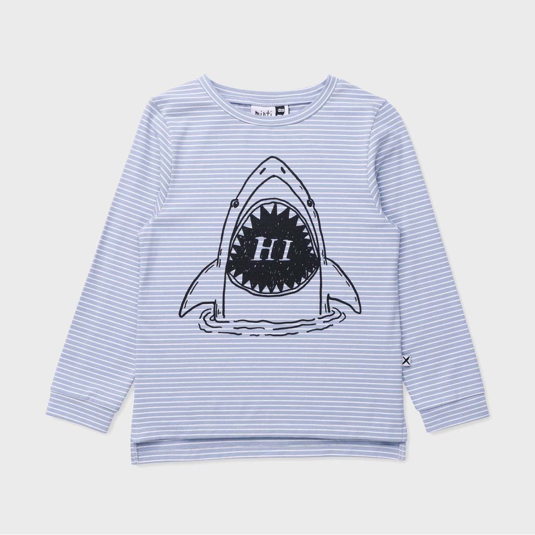 HI SHARK TEE | MUTED BLUE STRIPE