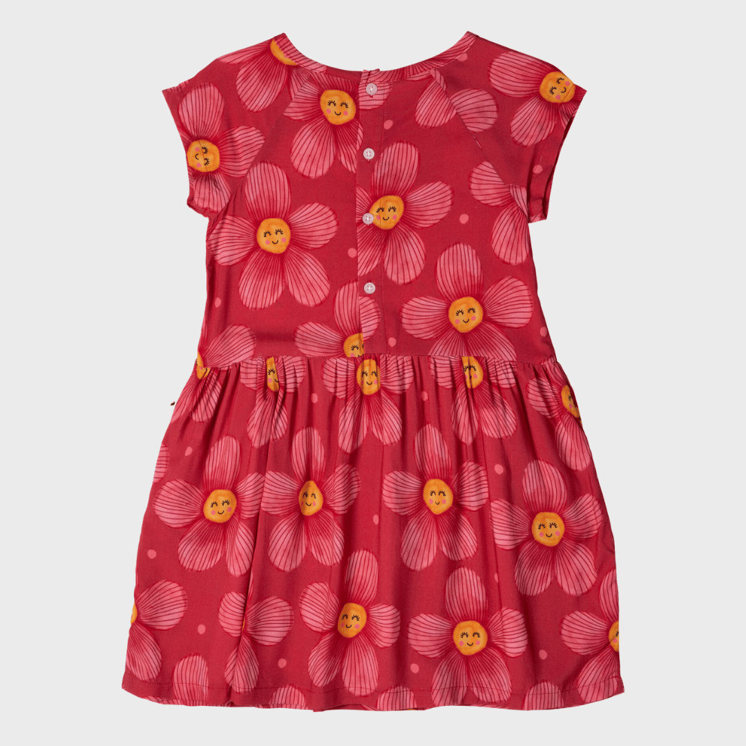 PAINTED FLOWER WOVEN DRESS - CHERRY