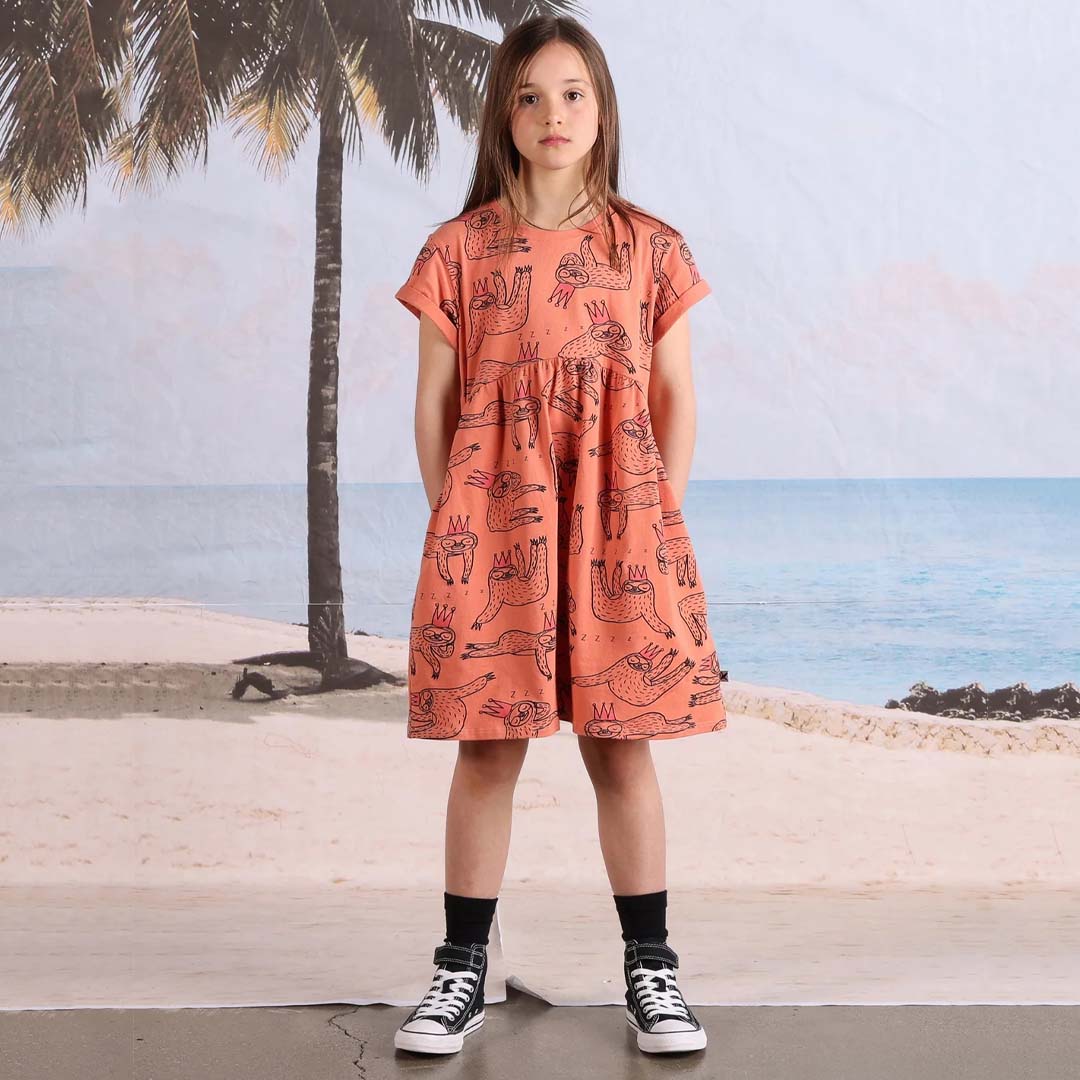 SLEEPY SLOTHS DRESS | APRICOT