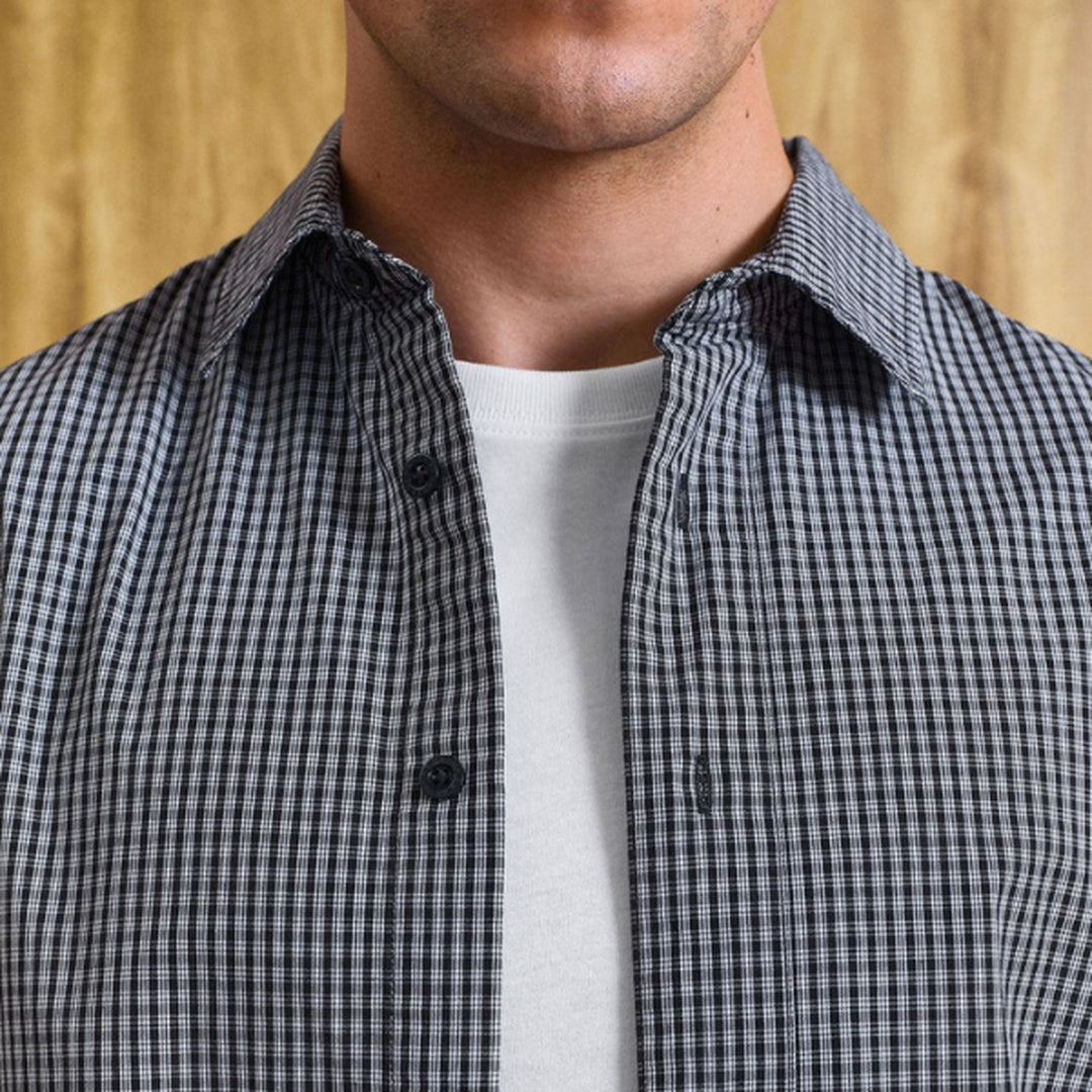 Rustler Textured Short Sleeve Shirt | Black Mini Check — image 6 of 8