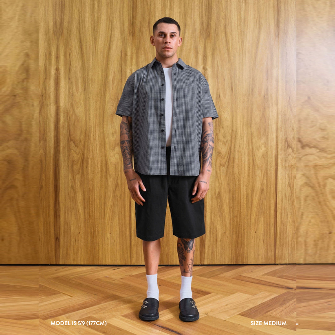 Rustler Textured Short Sleeve Shirt | Black Mini Check — image 8 of 8
