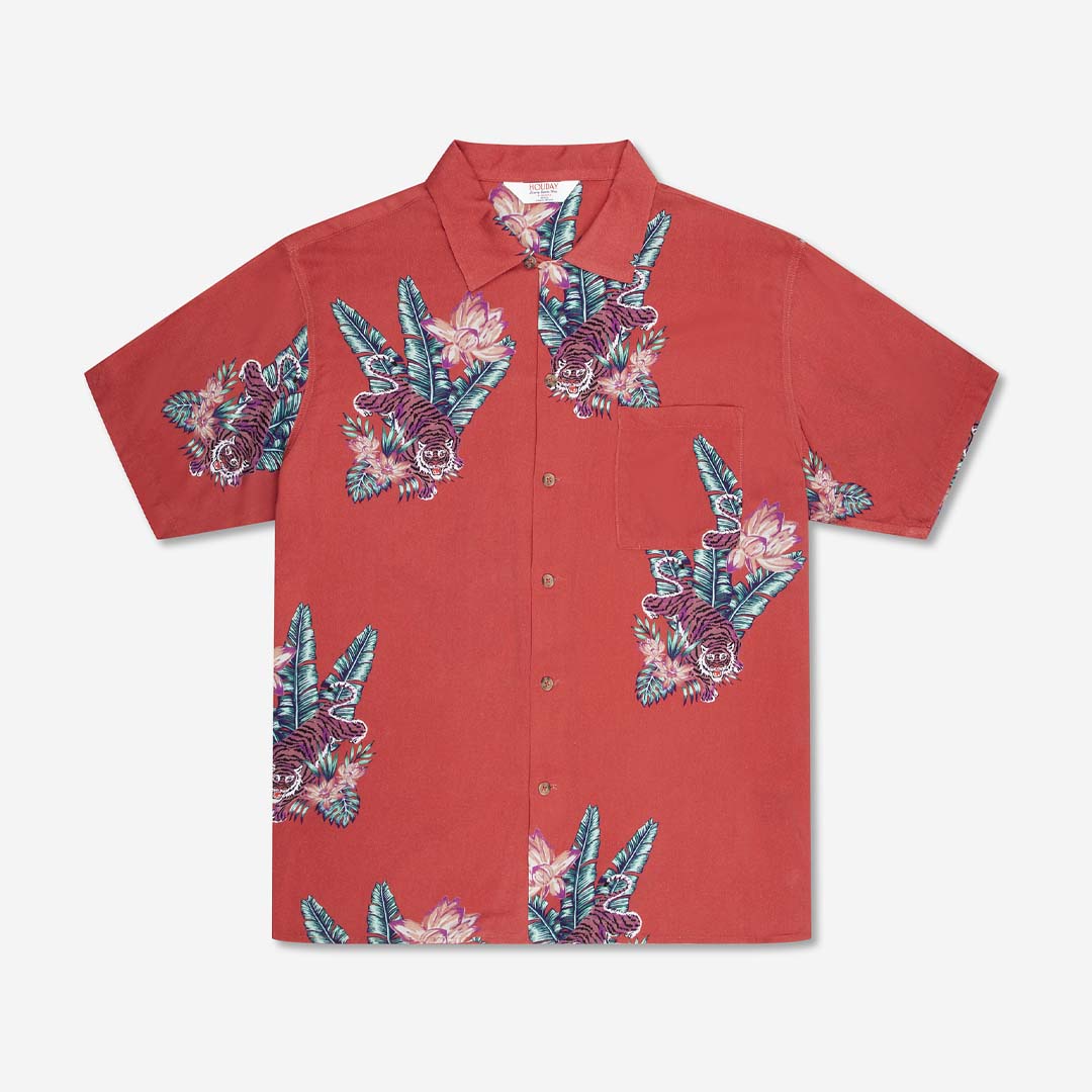 ZED BOWLER SHIRT | RED TROPICAL PRINT