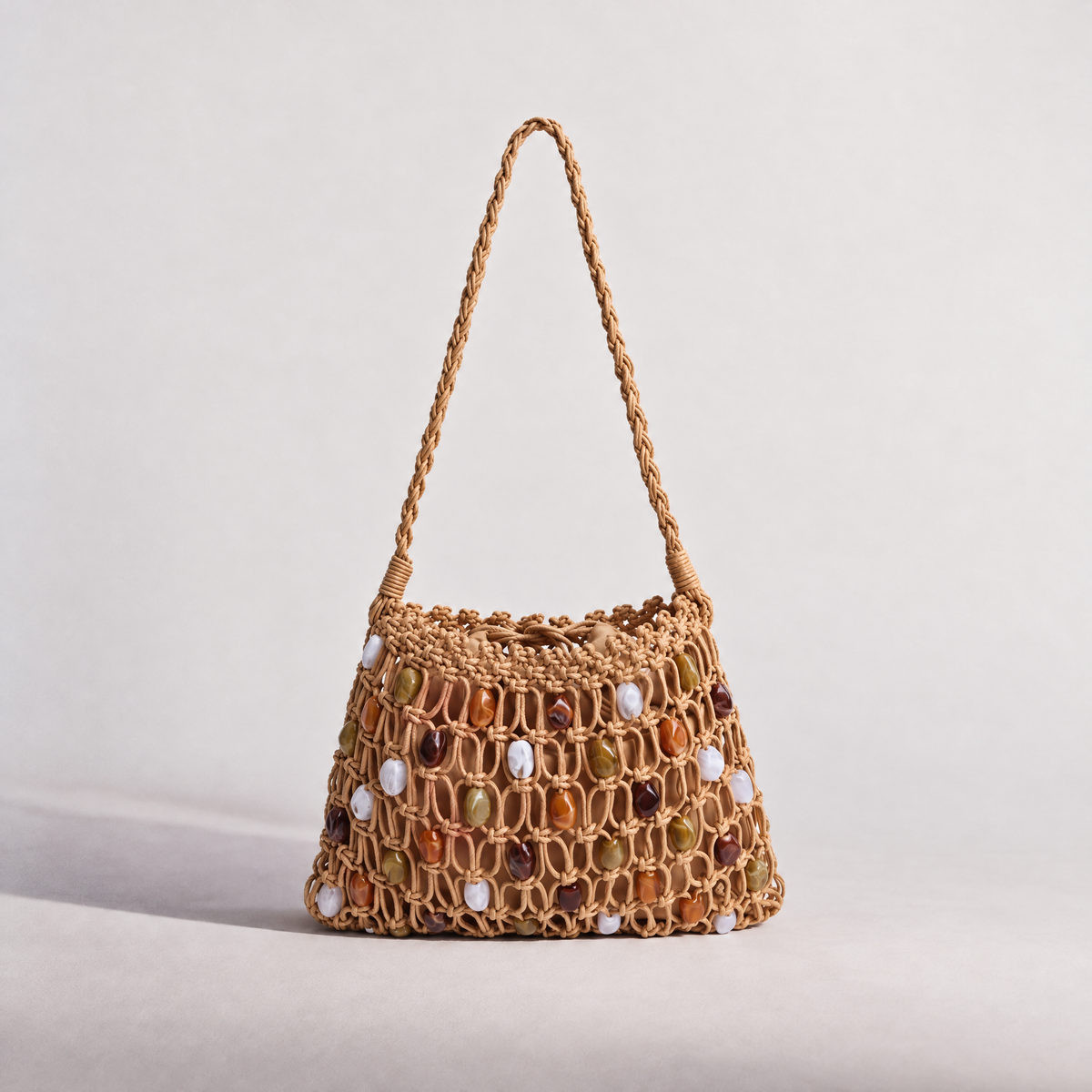 Woven Beaded Shoulder Bag | Brown