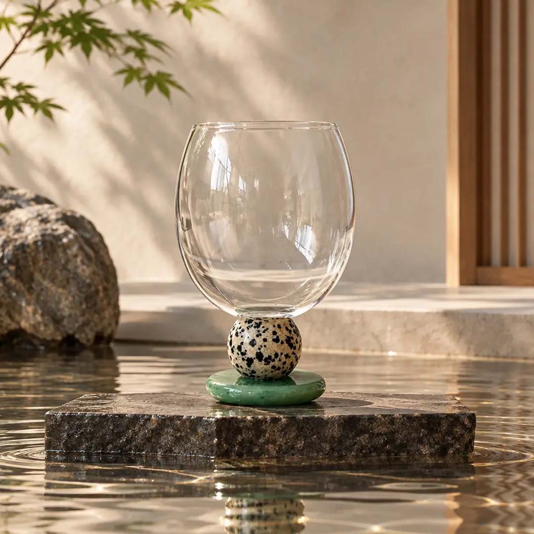 Orb Stemmed Glass | Jade Green & Speckle
