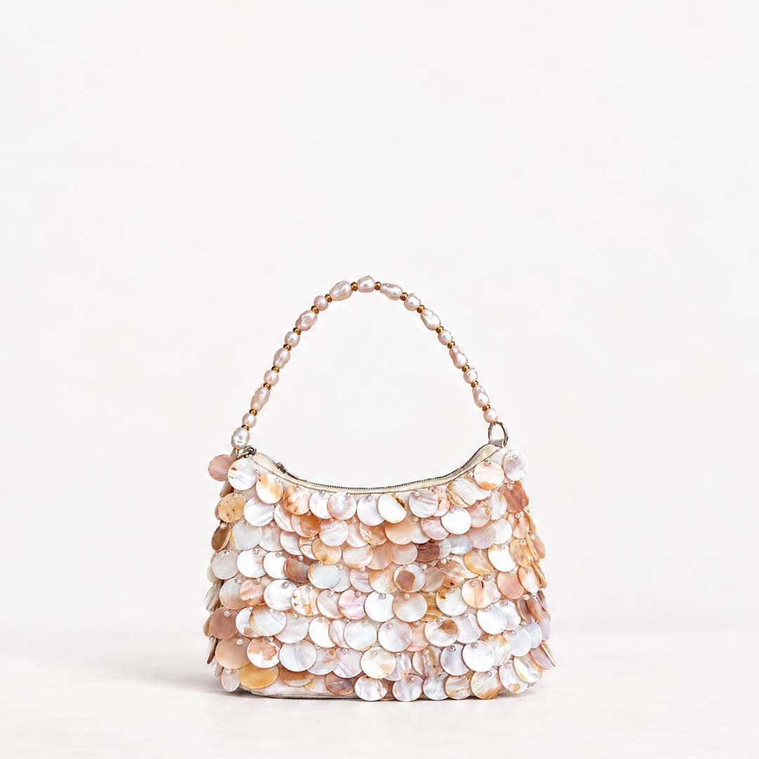 Shell Beaded Shoulder Bag | White Beige