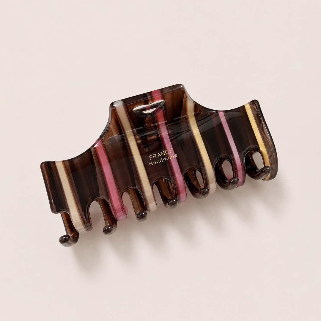 Vintage Love Stripe Claw Clip | Pink Coffee Stripes