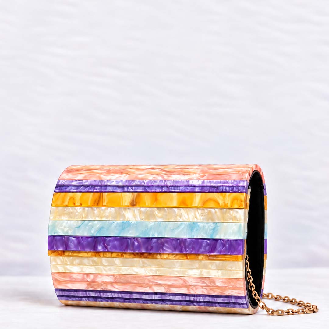 Striped Acrylic Clutch | Light Yellow