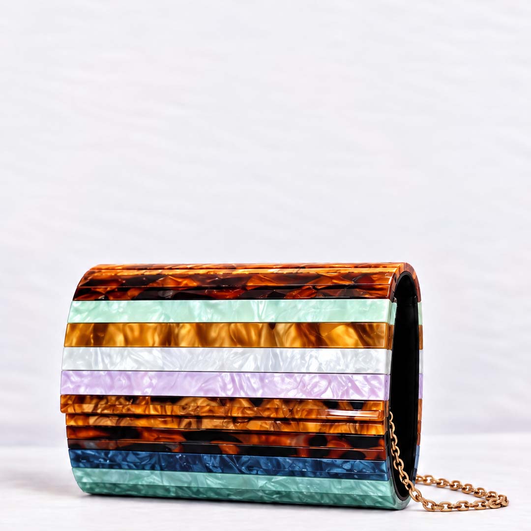 Striped Acrylic Clutch | Caramel