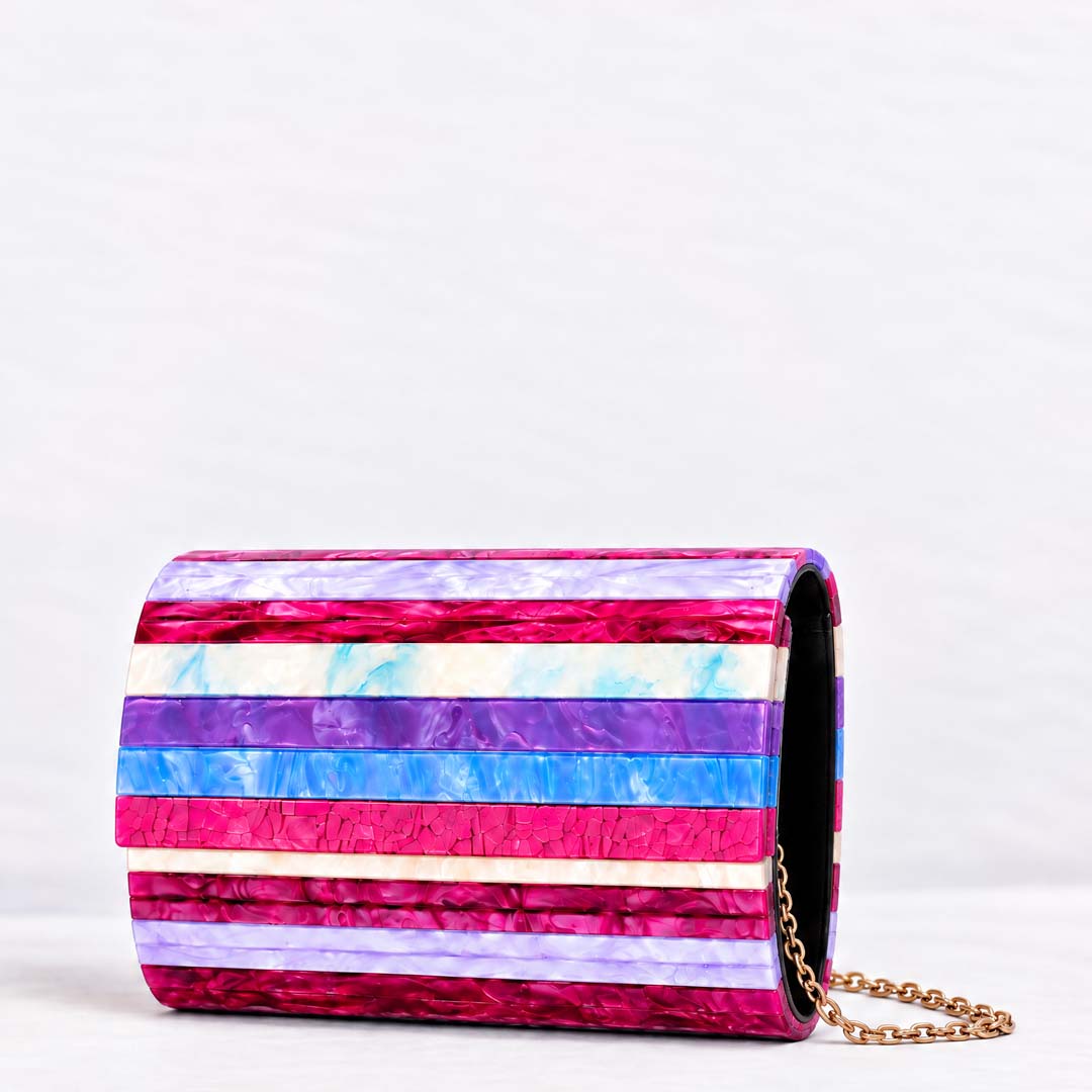 Striped Acrylic Clutch | Berry Multi
