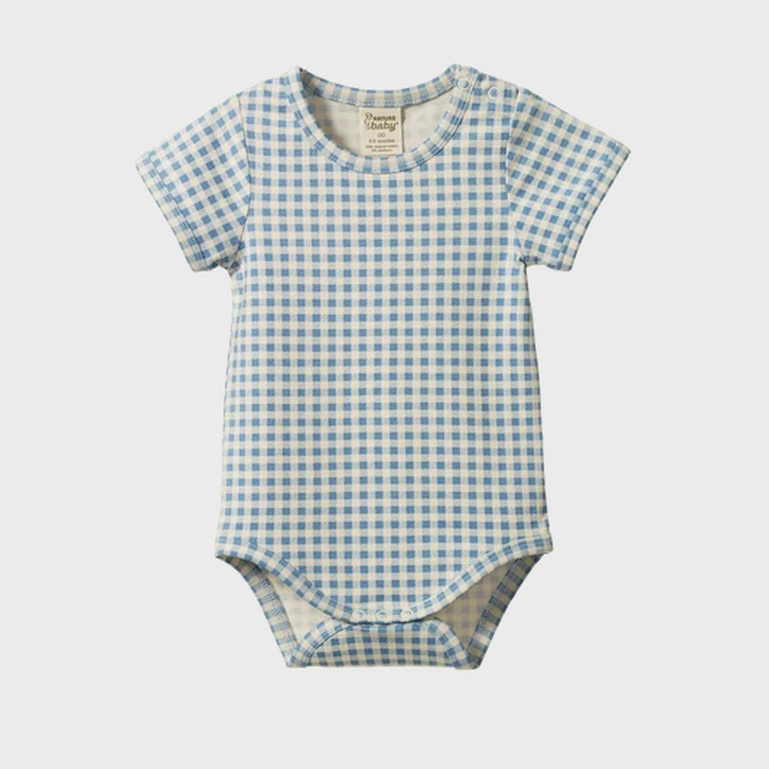 Stretch Jersey Bodysuit | Blue Gingham