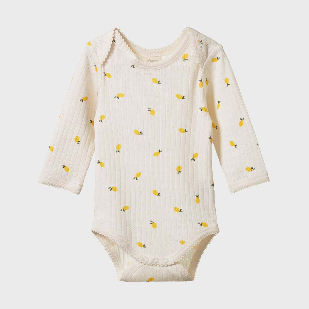POINTELLE LONG SLEEVE BODYSUIT | LEMON PRINT