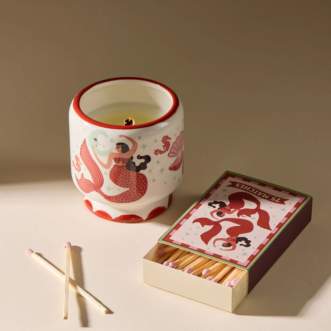 Adopo 8oz Mermaid & Moon Ceramic Candle | Ginger & Teak