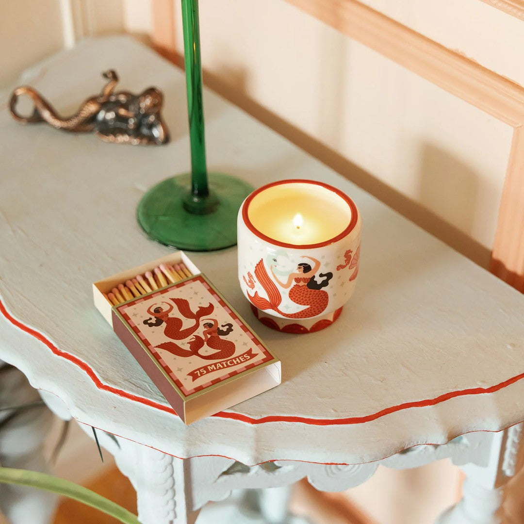 Adopo 8oz Mermaid & Moon Ceramic Candle | Ginger & Teak
