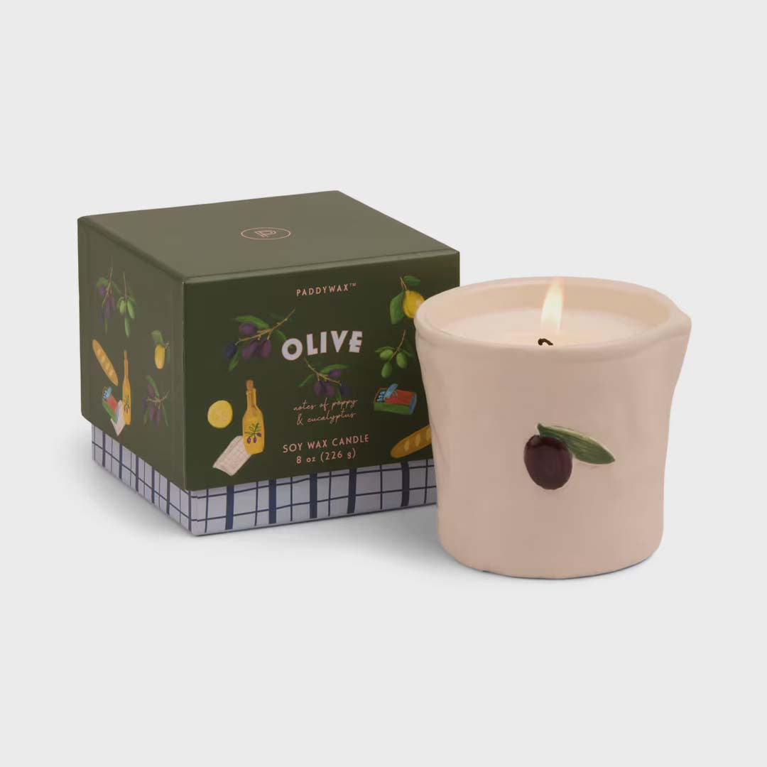 Bistro 8oz Olive Embossed Ceramic Candle | Fig & Olive