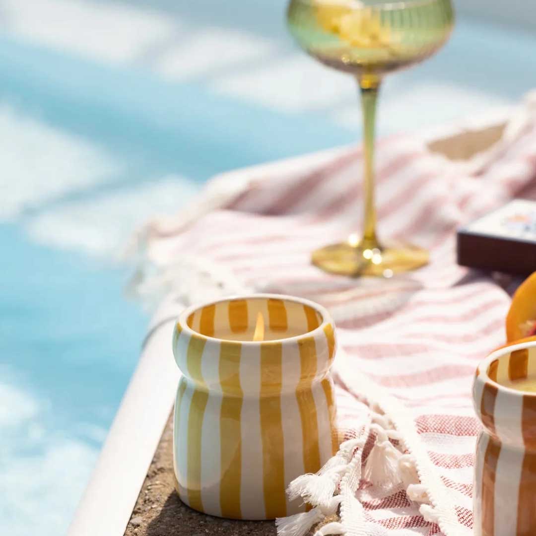 Cabana 6.5oz Rust Stripped Ceramic Candle | Sienna Sunset
