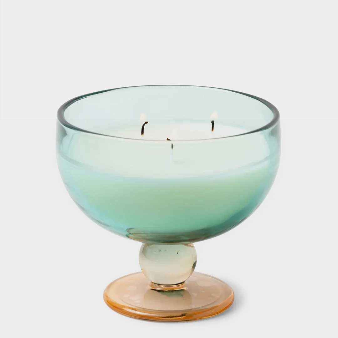 Aura 6oz Tinted Glass Goblet Candle | Teal & Orange