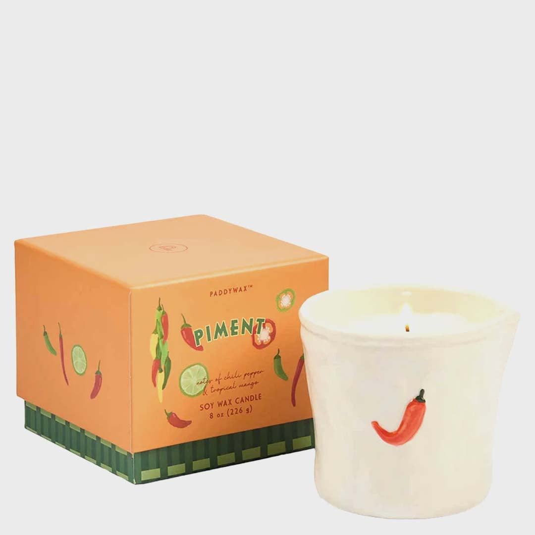 Bistro 8oz Piment Embossed Ceramic Candle | Chili Pepper & Mango