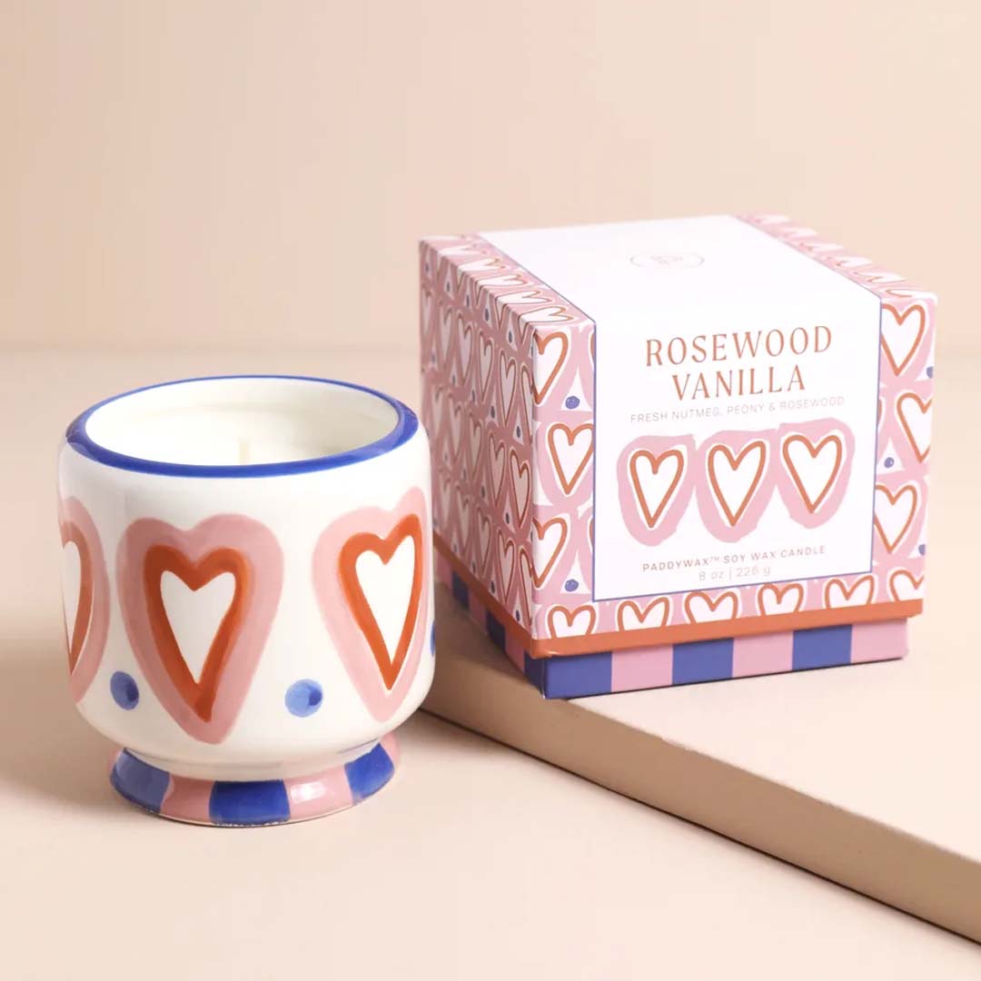 Adopo 8oz Hearts Ceramic Candle | Rosewood Vanilla