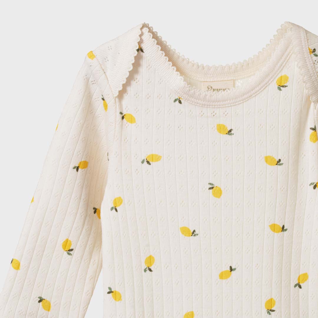POINTELLE LONG SLEEVE BODYSUIT | LEMON PRINT