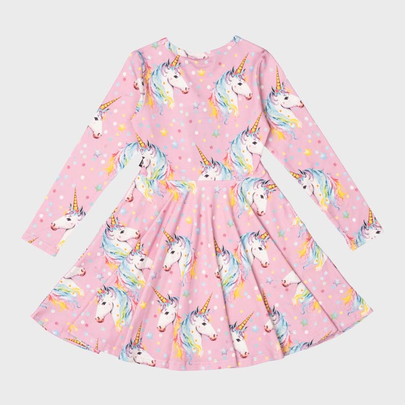 DOTTY UNICORN WAISTED DRESS | PINK