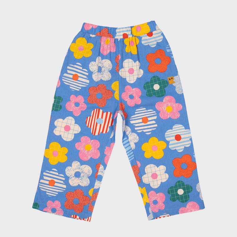 HAPPY FLOWERS WIDE LEG PANTS | BLUE