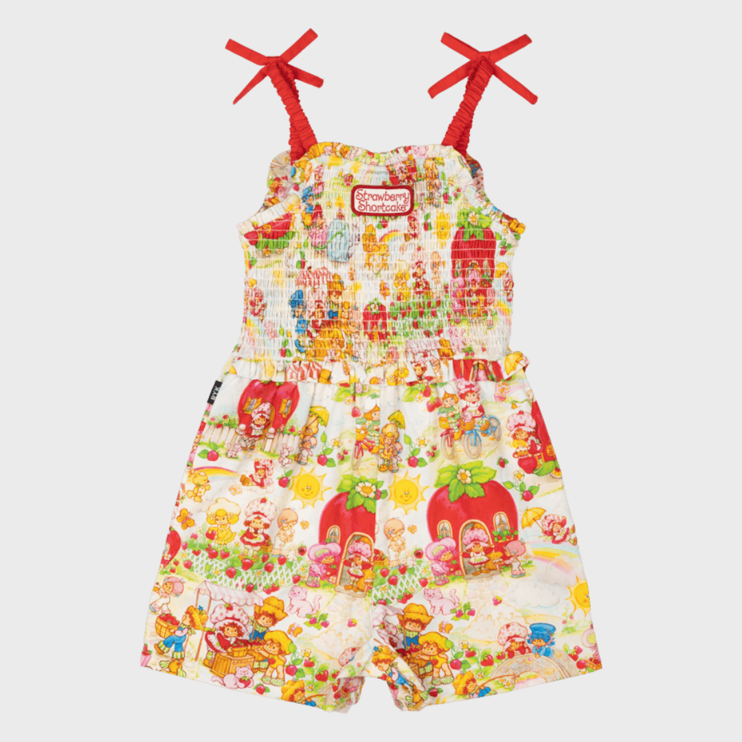 STRAWBERRY LAND TIE ROMPER