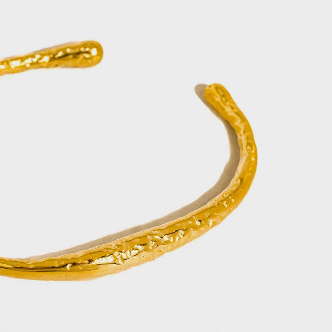Ruvic 18K Gold Non-Tarnish Textured Open Cuff Bracelet