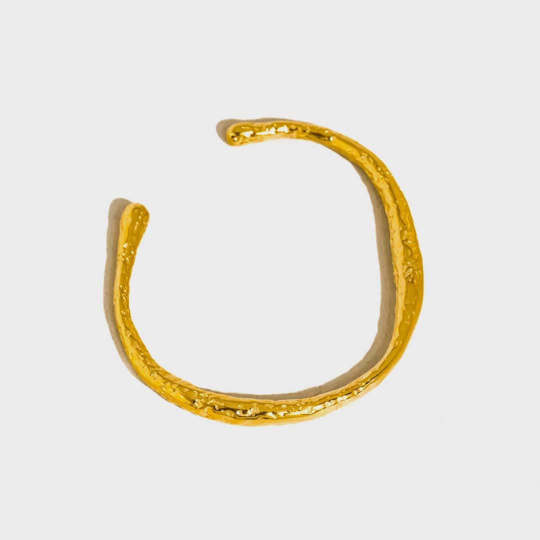 Ruvic 18K Gold Non-Tarnish Textured Open Cuff Bracelet
