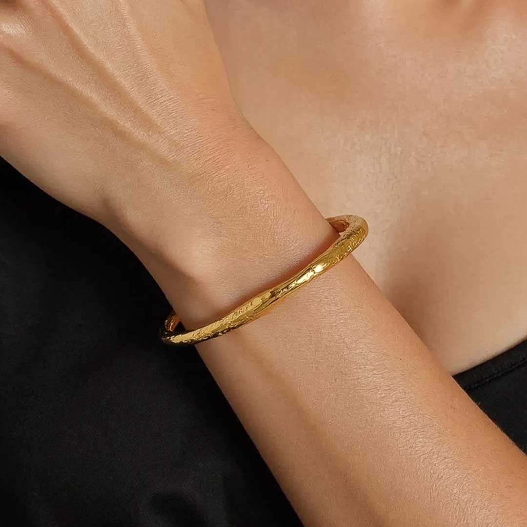 Ruvic 18K Gold Non-Tarnish Textured Open Cuff Bracelet
