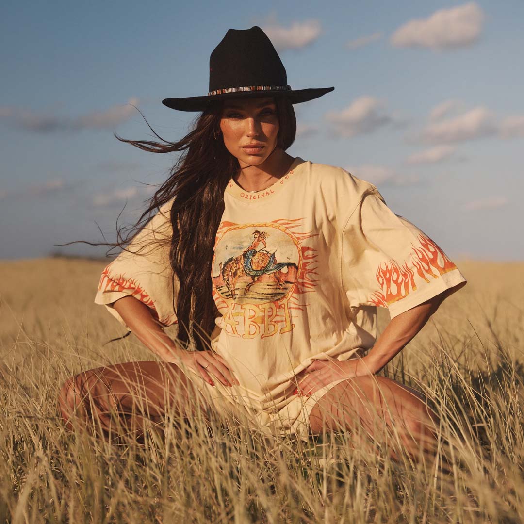 Very Oversized Flaming Cowboy Tee | Sand