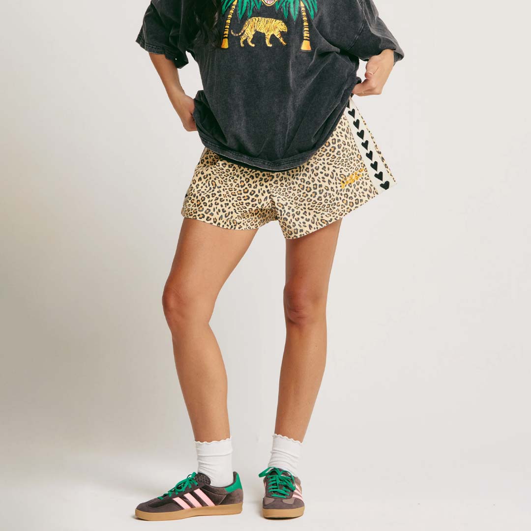 The Mini Raving Hearts Drill Shorts | Leopard