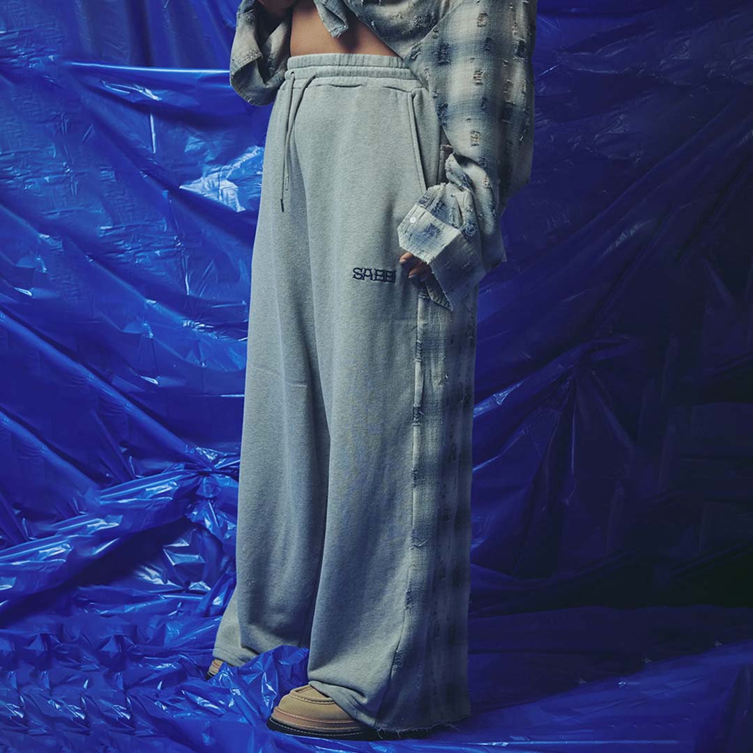 Check Mate Wide Leg Trackies | Blue