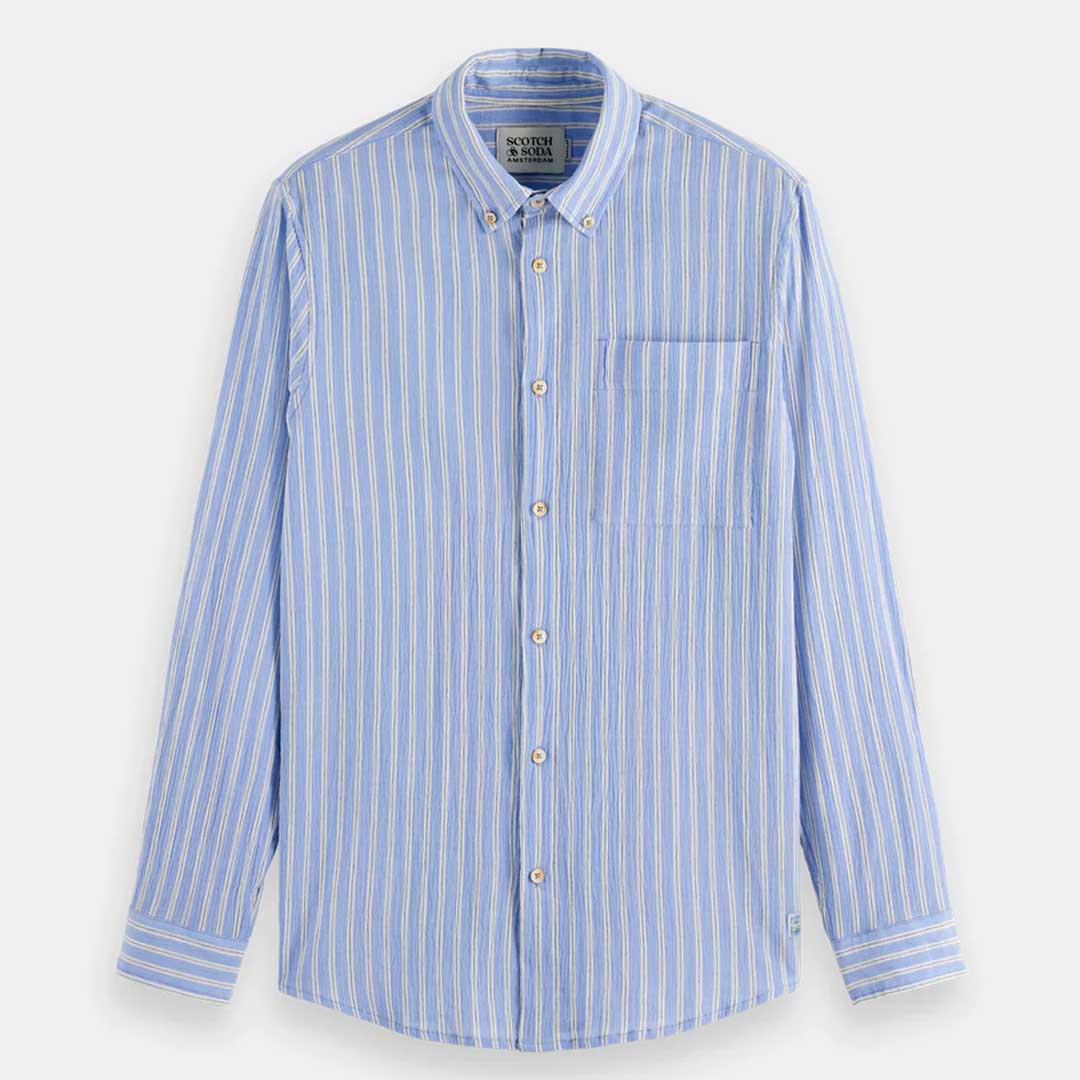 Crinkle striped shirt | Spring blue