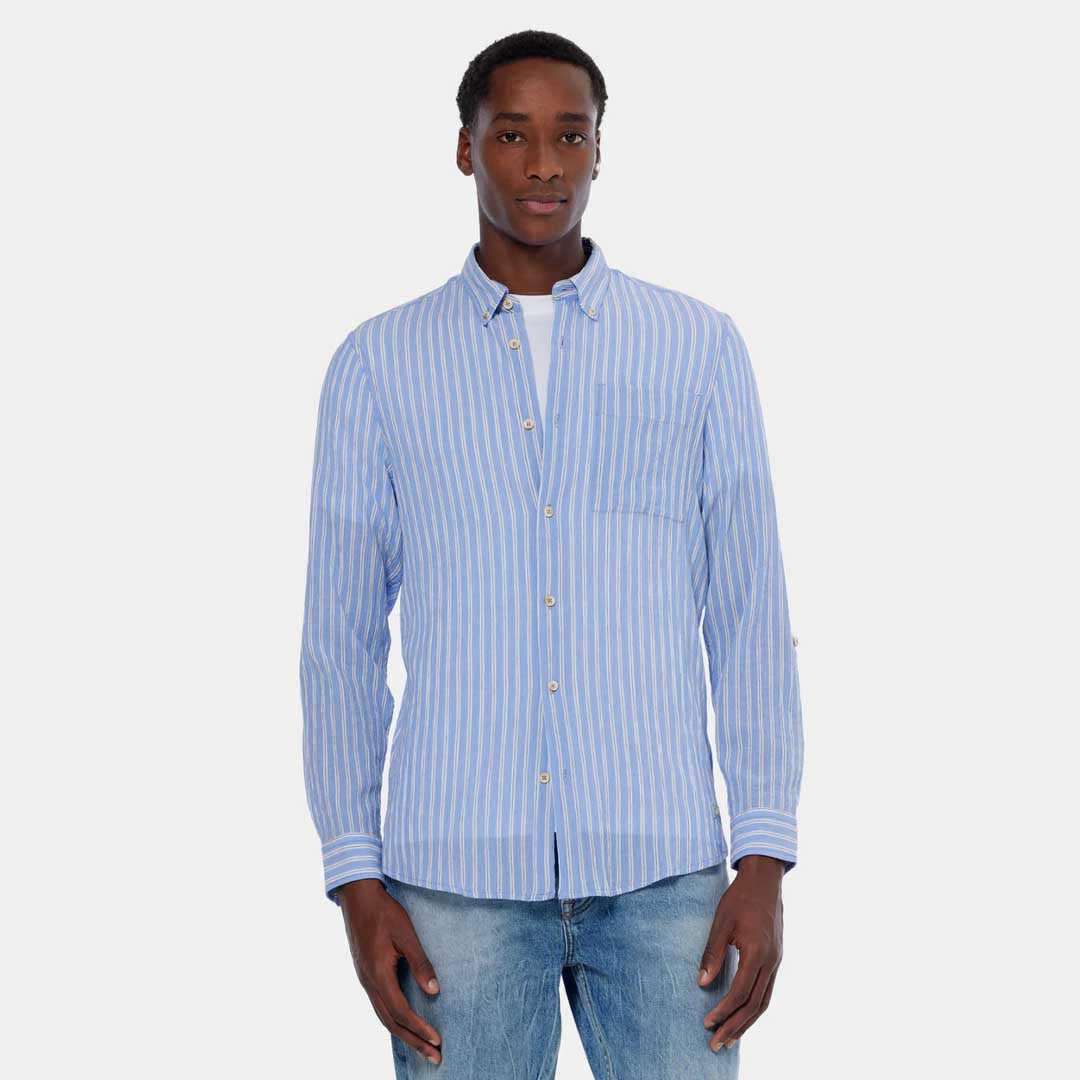 Crinkle striped shirt | Spring blue
