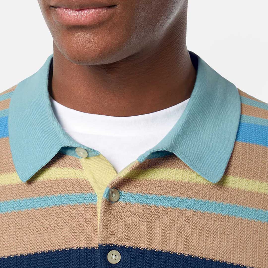 Knitted Polo | Soft Camel Multi Stripes