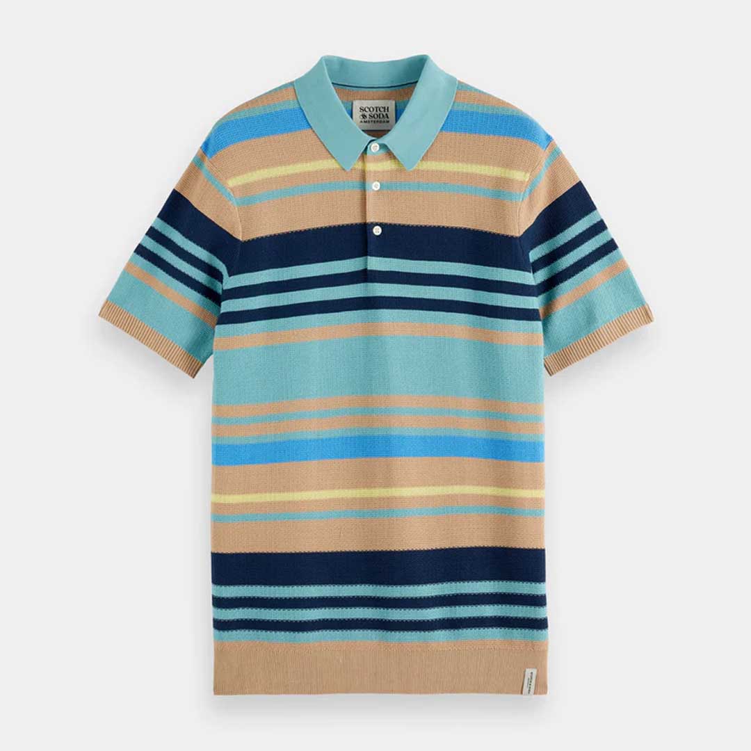 Knitted Polo | Soft Camel Multi Stripes