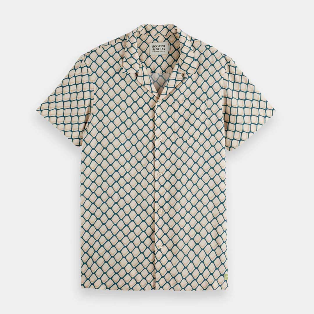 Printed Viscose Shirt | Tennis Net White