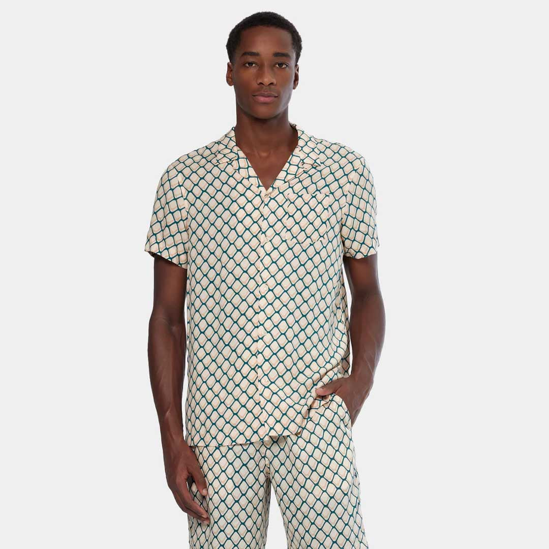 Printed Viscose Shirt | Tennis Net White